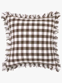 L&M Home Ava Gingham Fringed Pure Linen Cushion Clearance