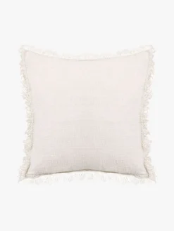 L&M Home Ava Nougat Fringed Pure Linen Cushion Cheap