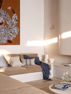 L&M Home Ava Nougat Fringed Pure Linen Cushion Cheap