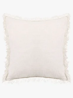 L&M Home Ava Nougat Fringed Pure Linen Cushion Cheap