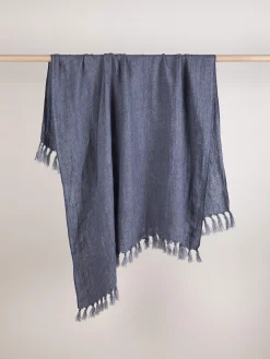 L&M Home Burton Vintage Blue Heavy Linen Throw Online