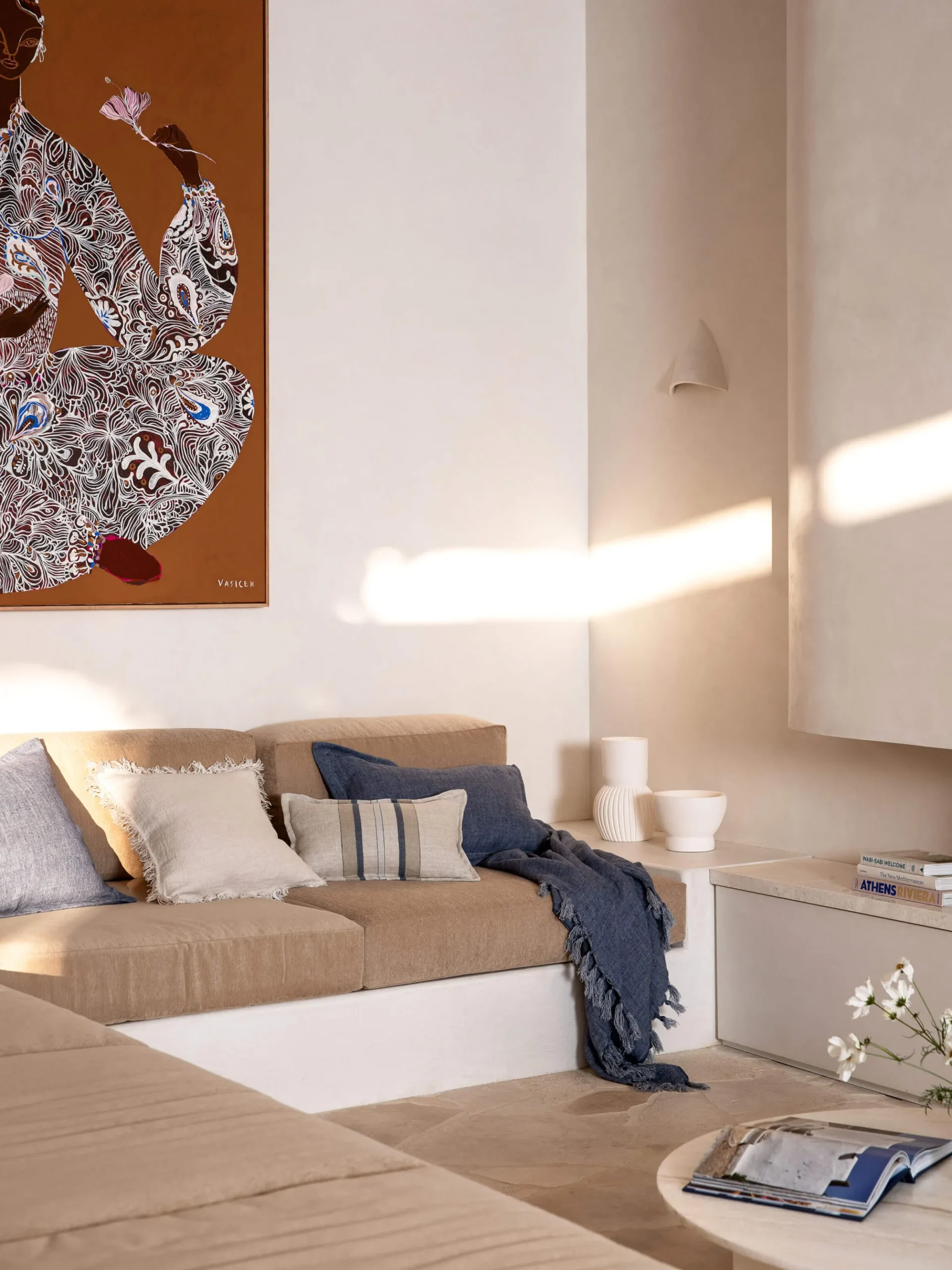 L&M Home Burton Vintage Blue Tailored Heavy Linen Rectangle Cushion Cheap