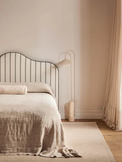 L&M Home Mae Natural Pure Linen Bolster Cushion New