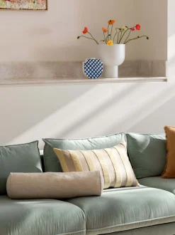 L&M Home Mae Natural Pure Linen Bolster Cushion New