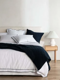 L&M Home Soho Navy Linen & Cotton Quilted Pillowcases Online